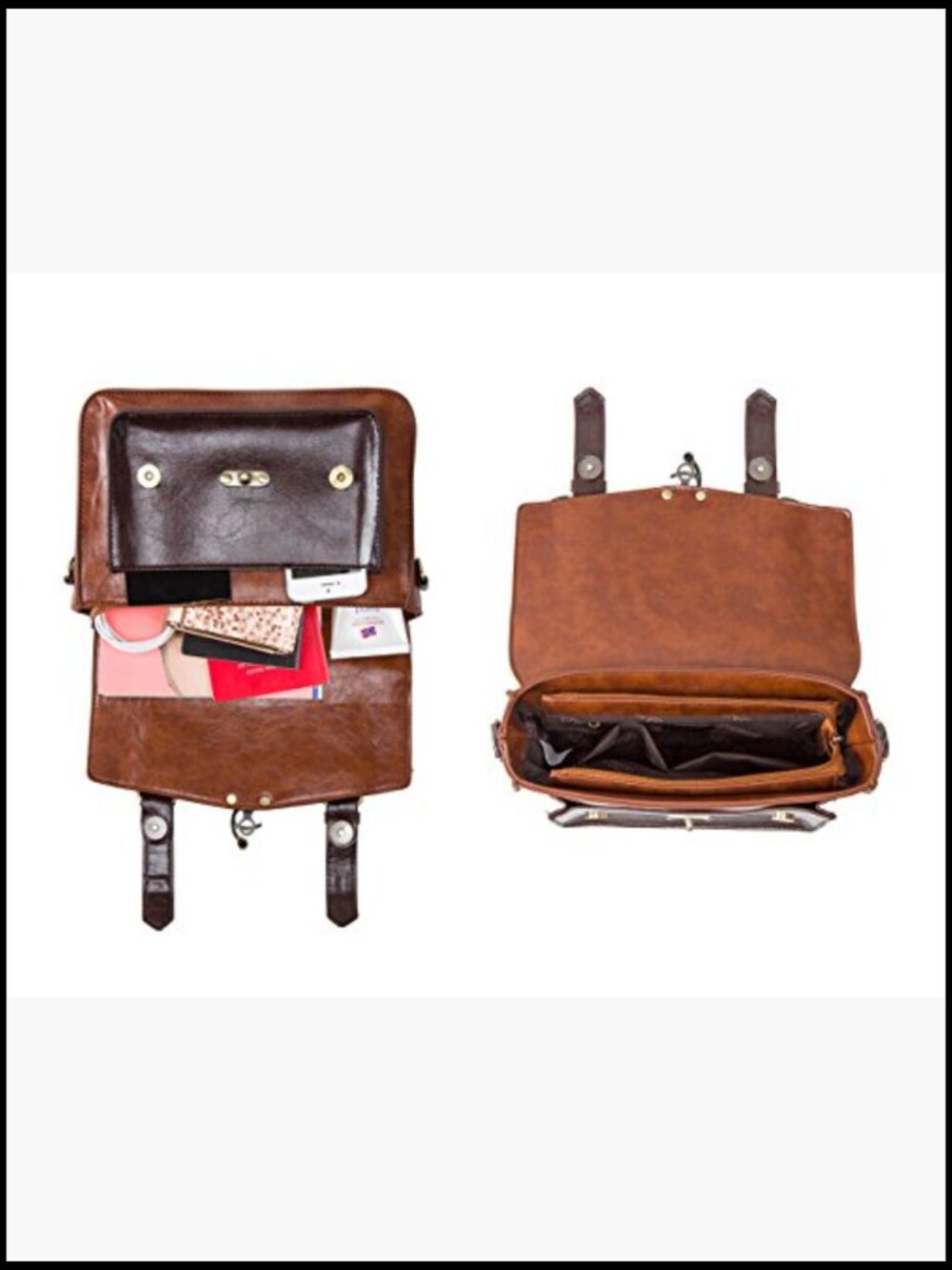 Vintage Faux Leather Satchel Crossbody Messenger Bag Work Classic Purse - Picture 4 of 7